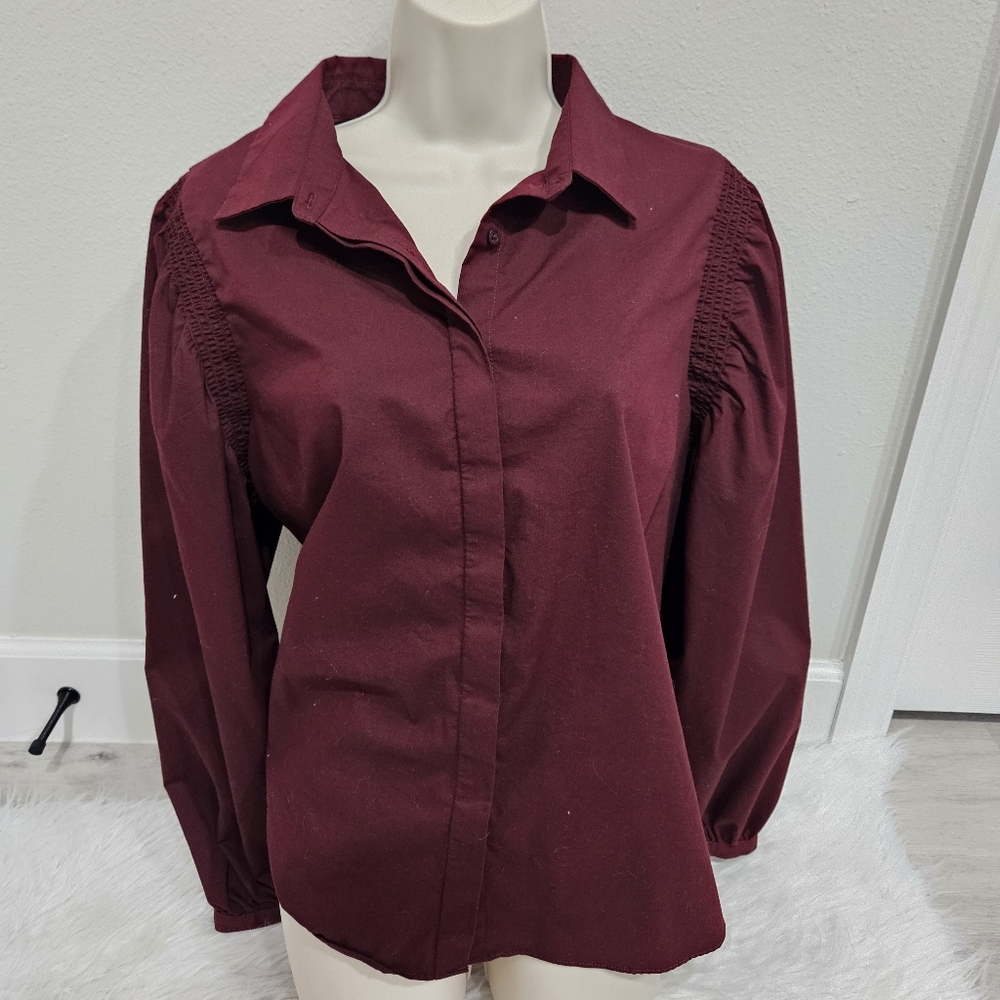 Burgandy Puffy Long Sleeves Top